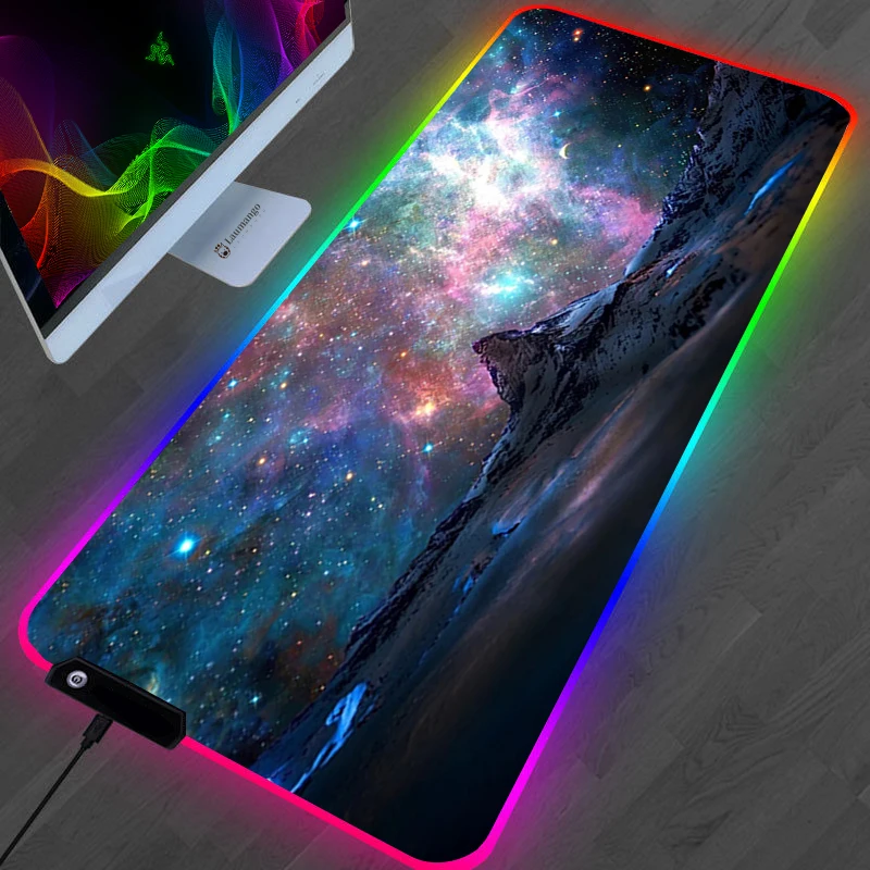 thumbnail image 1 of Alfombrilla de ratón RGB Galaxy Milky Way Kawaii Accesorios para juegos XL Alfombra PC Gamer Completo Computadora Varmilo Teclado Alfombrilla de escritorio Alfombrilla de ratón, 1 of 5