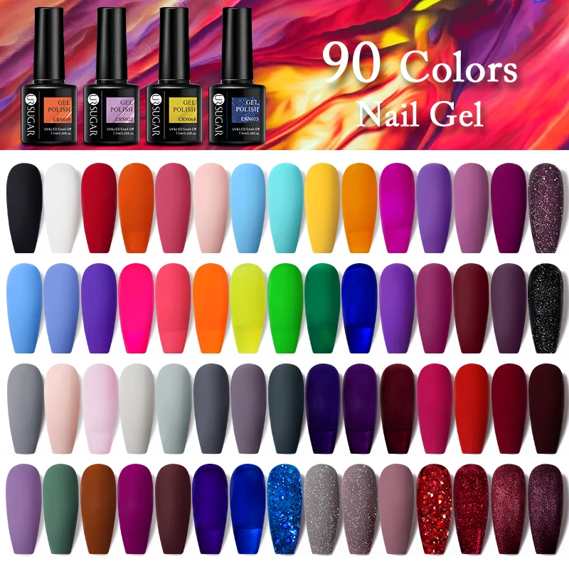 UR SUGAR 7.5ml Gel Nail Polish Red Nude Glitter Sequins Base Matte Top Coat Semi Permanent Soak Off UV LED Nail Art Varnish