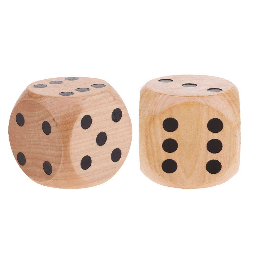 2x Creative Large Wooden D6 Six Sided Dices Set For DND RPG Party Games Wood