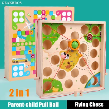 

2 in 1 Kids Wooden Montessori Toys Parent-child Pull Ball Flying Chess Interaction Games Children Baby Early Education Toy Gift