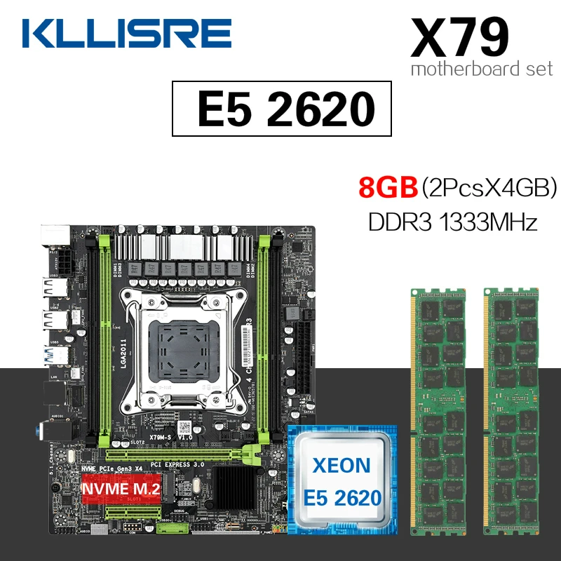 

Kllisre X79 X79M-S motherboard set with LGA2011 combos Xeon E5 2620 CPU 2pcs x 4GB = 8GB memory DDR3 ECC RAM 1333Mhz