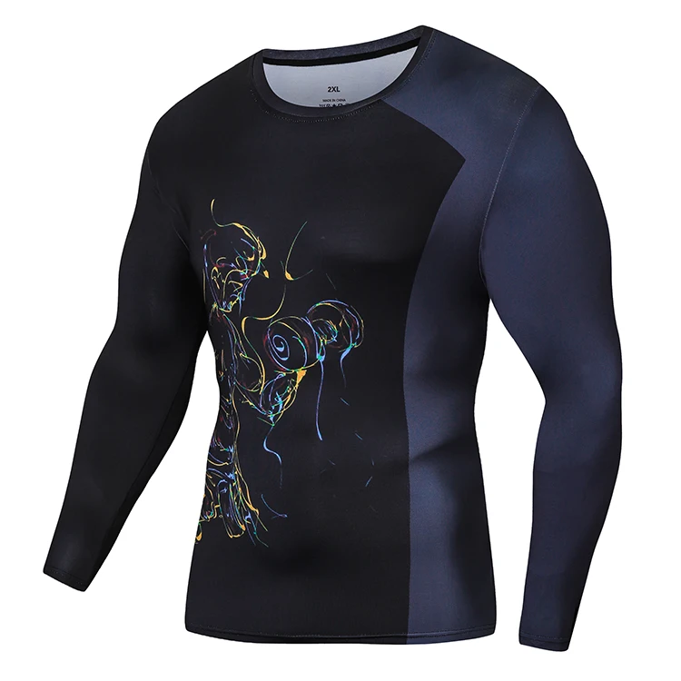 Männer Drucken Kompression Enge Tops Langarm T-shirts Entwickelt Für Laufen Gym High Intensität Training – Detail 5