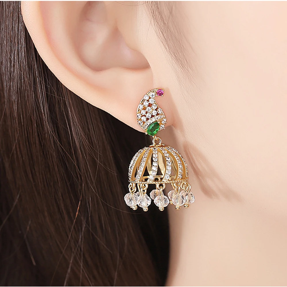 Retro Indian Bollywood Kundan Peacock Jhumka Jhumki Drop Earrings Gypsy Ethnic Antique Vintage Style Palace Bell Earring Jewelry | Украшения