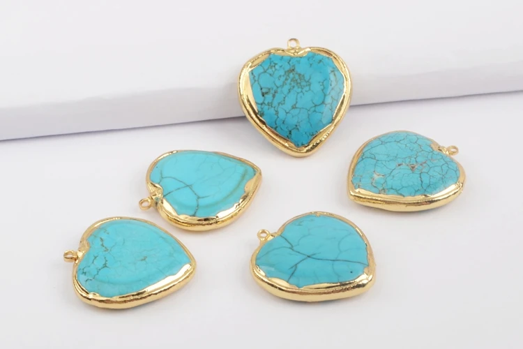 BOROSA 10 шт Мода позолоченное сердце форма синий Howlite Шарм Charms ISES амулеты ювелирные аксессуары для изготовления ожерелья G1873