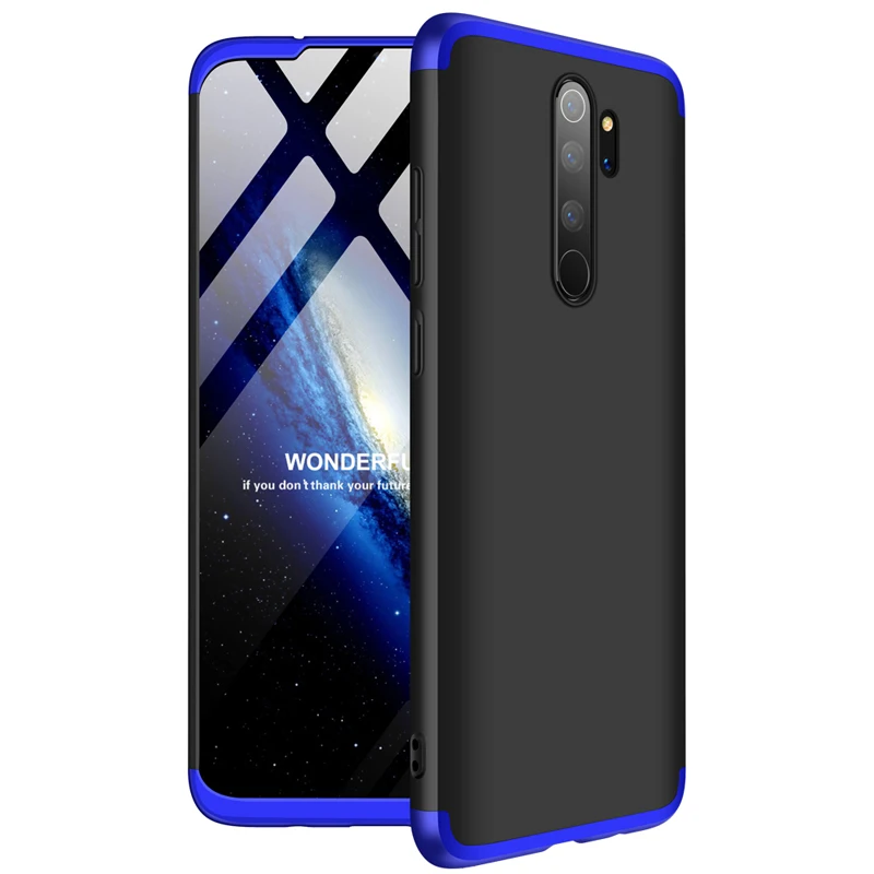 10 шт./партия для Xiaomi Redmi Note8 Pro 360 полная защита чехол для телефона для Redmi Note 8 Pro Чехол 3 в 1 ультра тонкий жесткий чехол из поликарбоната - Цвет: Black and Blue