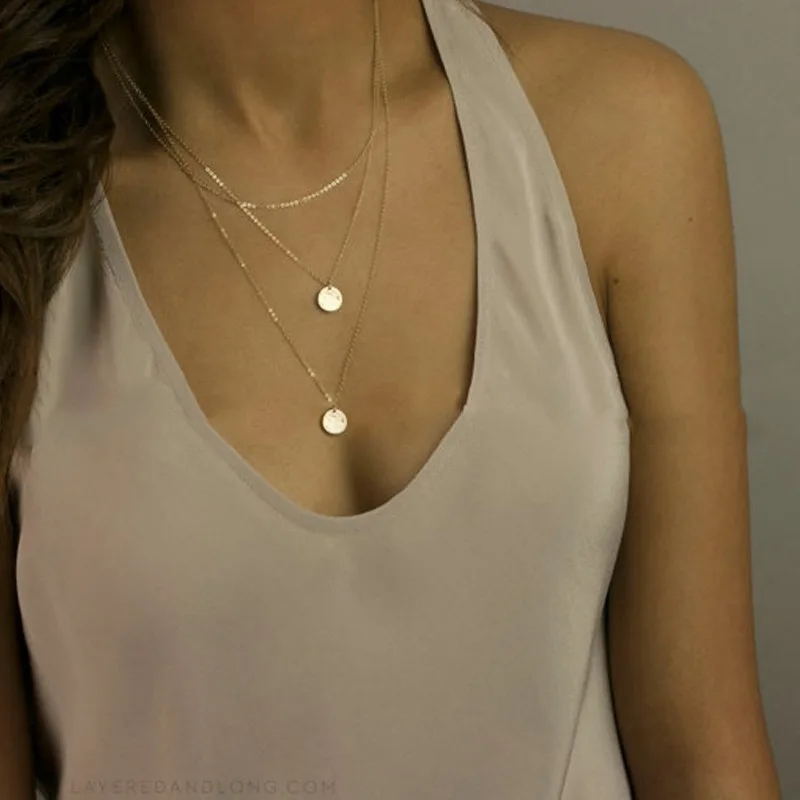 Трендовое Новое круглое многослойное ожерелье с блестками подвеска простой: