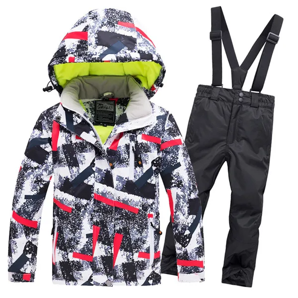Теплый детский лыжный костюм детская Лыжная куртка для мальчиков и девочек ветрозащитные водонепроницаемые брюки куртка для сноуборда зимний костюм - Цвет: 3