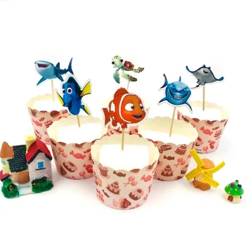 

24pcs/set Nemo fish Cupcake Topper Party Supplies Happy Birthday Party Cake Toothpick Decorations Baby shower Baking Tools