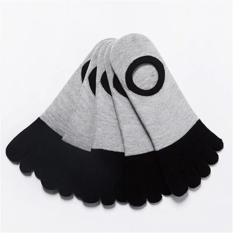 grey black Пять пальцы рук и ног носки Для мужчин модные Дышащие хлопчатобумажные нескользящие носки сетка Meias Спорт Бег No Show короткие незаметные носки - Цвет: grey black