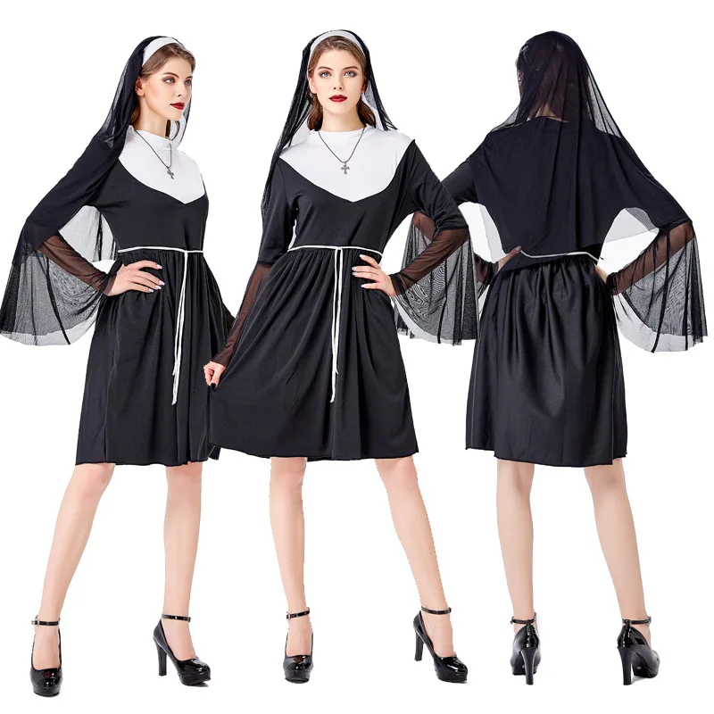 Halloween New Nun Priest Wears Dress Saint Female Mary Role Play DS Performance Costume |
