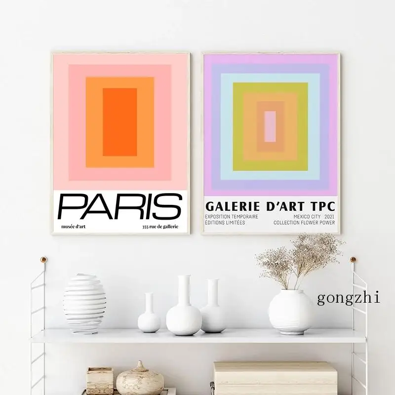 

Rainbow Color Block Museum Exhibition Posters Mid Century Abstract Geometric Canvas Painting Prints Wall Art Pictures Home Decor