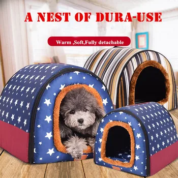 

Warm Big Dog House Comfortable Print Stars Pet Kennel Mat For Dog Washable Puppy Foldable Cat Sleeping Bed cama para cachorro