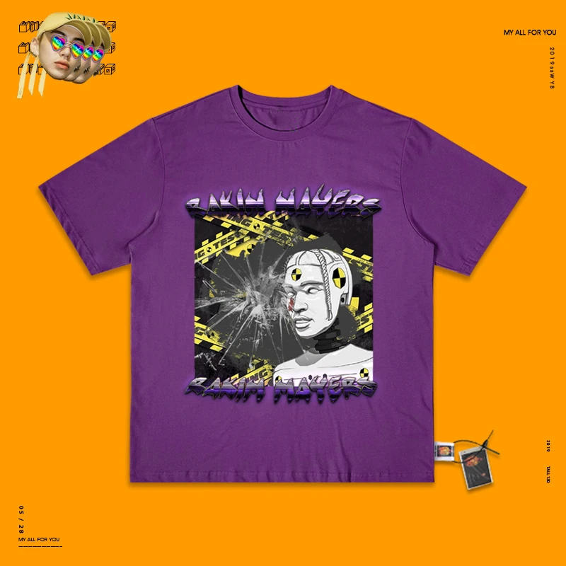 Violet Хип-хоп рэп певец A$ ap Рокки короткий рукав мужской широкий Рок Рэп черный Fear футболка женщина рендеринг без подкладки верхняя одежда - Цвет: Violet