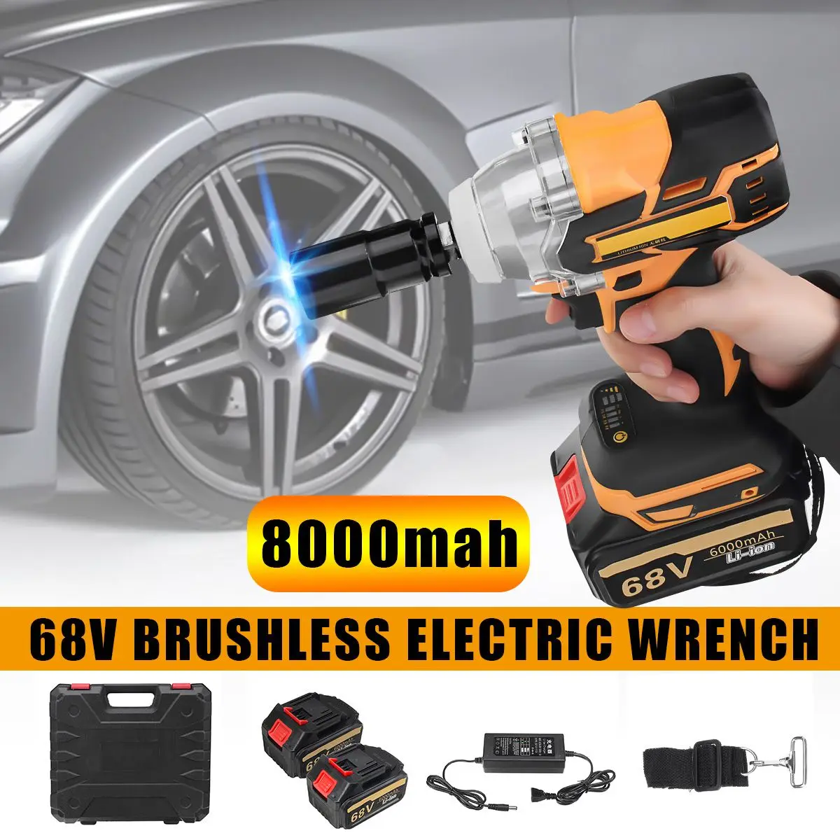 

Drillpro 68V 8000mAh Electric Wrench Kit W/2Psc Rechargeable Lithium Battery Brushless Motor Hand Drill Installation Tools