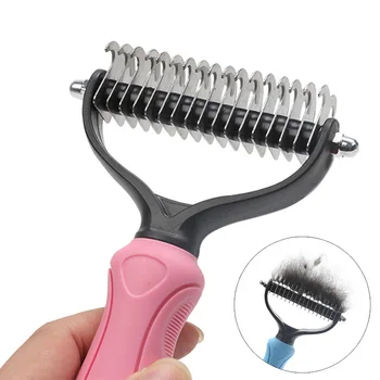 

2 Sided Rake Hair Removal Comb for Dogs Cats Fur Trimming Dematting Comb Deshedding Tangles Removing Dogs Combs Pet Grooming