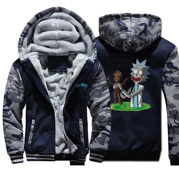 

Funny Rick And Morty Science Experiment Hero Groot Camo Zipper Jacket Hoodies Men Casual Plus Size Sportswear Hip Hop Streetwear