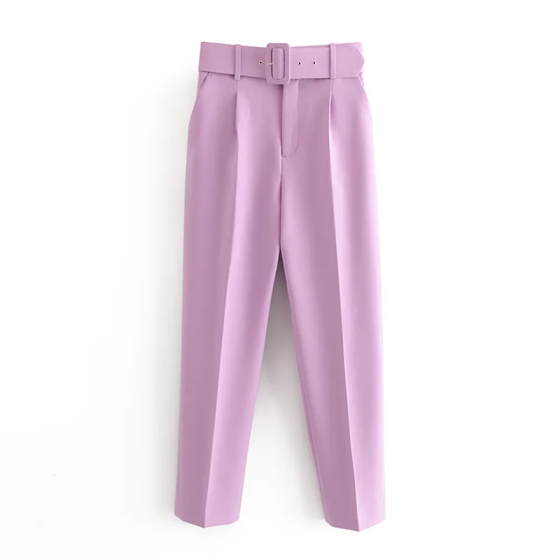 Casual V Neck Blazer Jacket +Trousers 2 piece Set Female 2020 New Womens Spring  Autumn Purple Women Suits