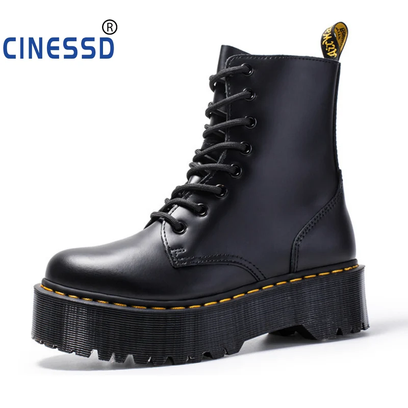 

Europe Women Thick Bottom 8-hole Cowhide Martin boots Ankle Lace up Platform Boot British Woman Short Boots Muffin bottom Shoes
