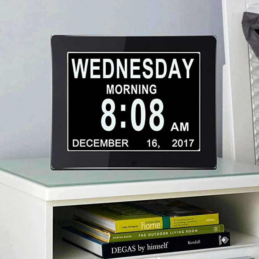

8 Language Digital Day Clock Extra Large Screen Metal Electronic Calendar Alarm Clock Memory Loss Elderly & Vision Impairment