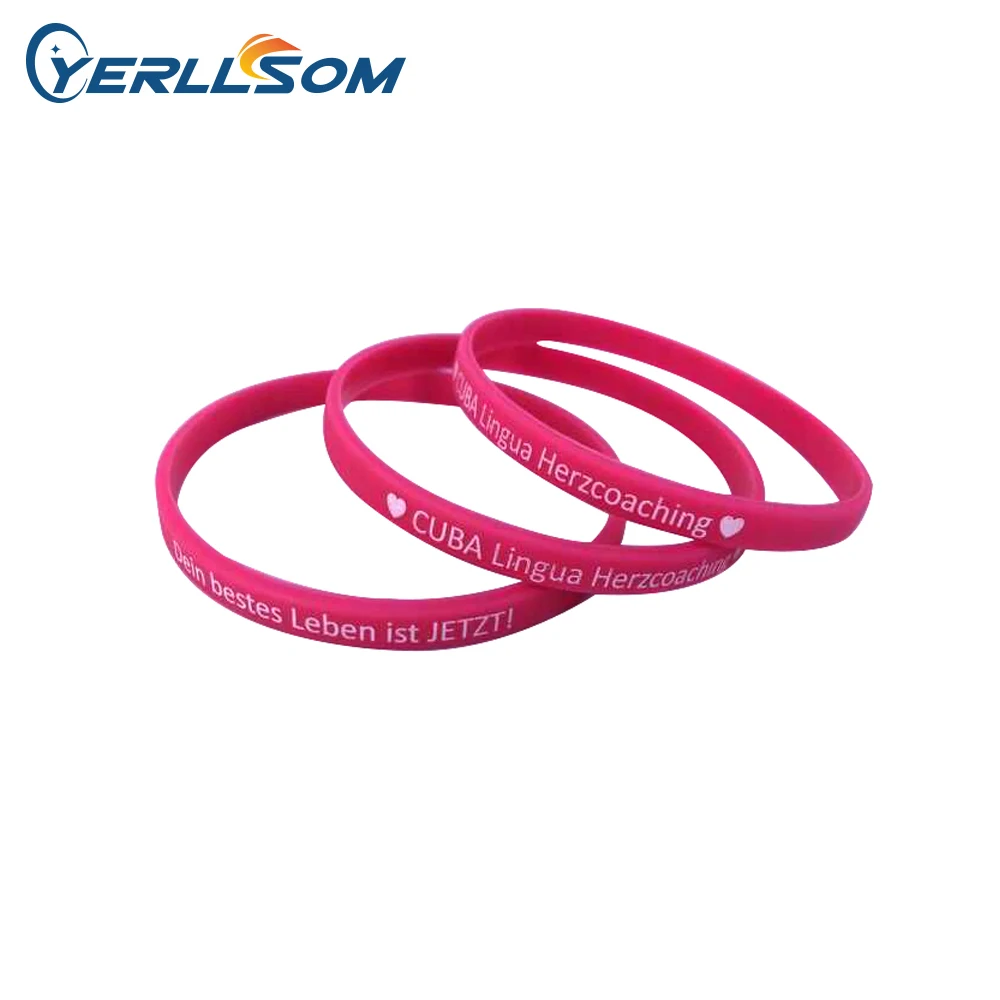 

YERLLSOM 100PCS Trade Assurance Customized imprint logo 1/4 inch Silicone bracelets with print logo for events YS19071108