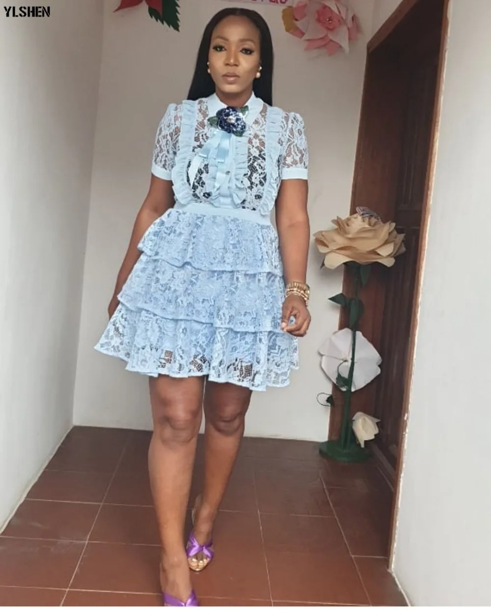 New Style Classic African Dresses for Women Dashiki African Clothes Fashion Lace Fungus Edge Stitching Africa Dress Clothing 02