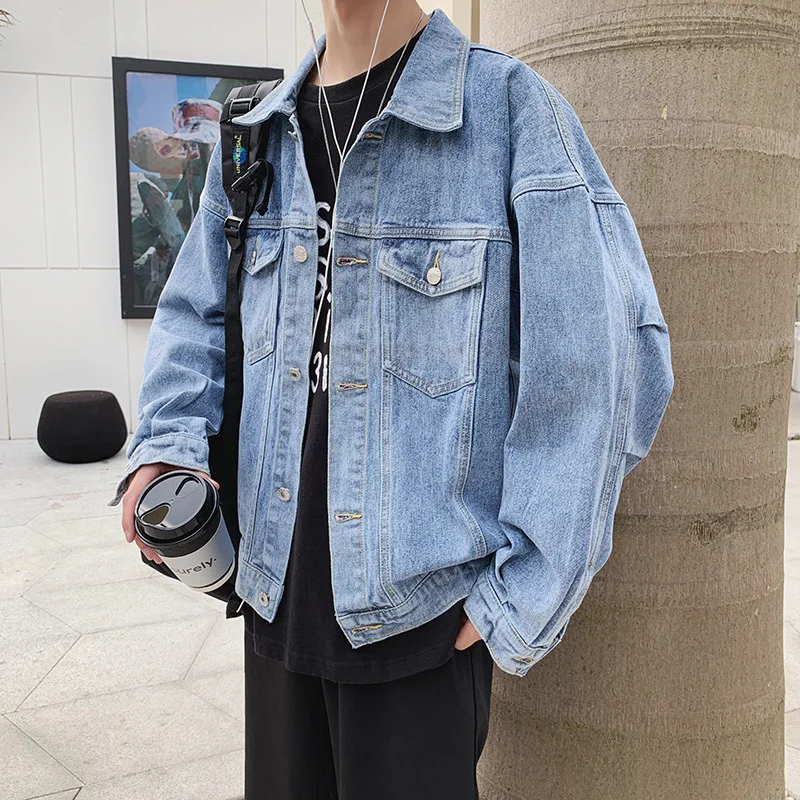 

Autumn Denim Jacket Men's Fashion Washed Solid Color Casual Denim Jacket Man Streetwear Wild Hip Hop Loose Bomber Jacket Male