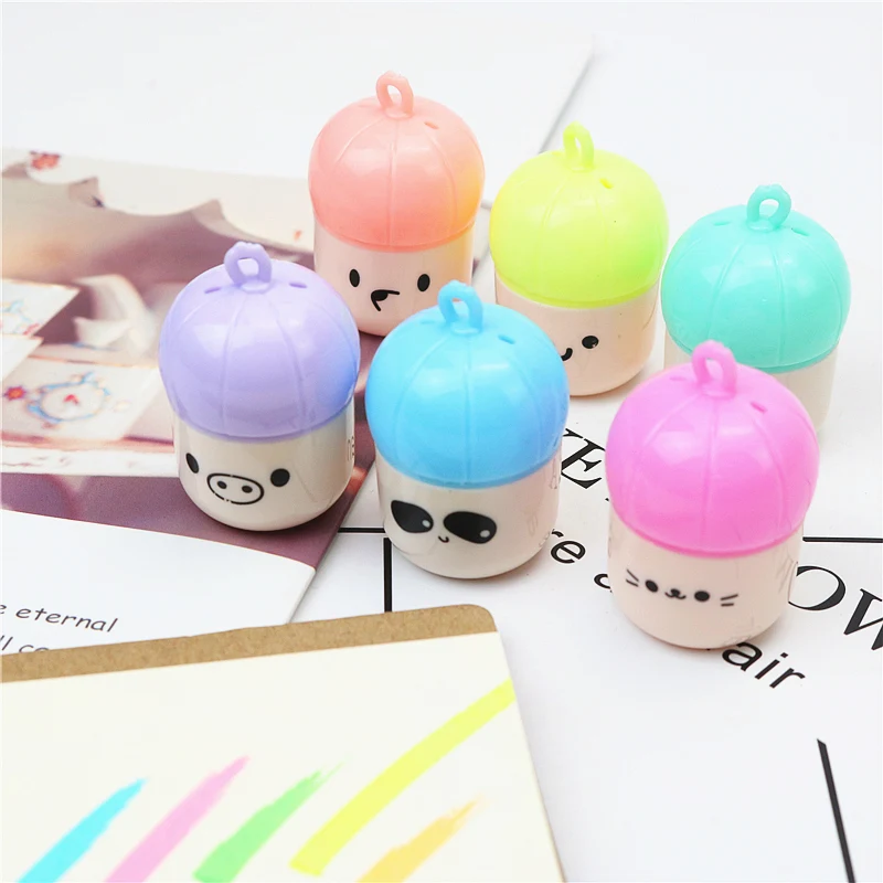 6PCS/LOT Little Pig Cute 6 Color Marker Highlighter marks students drawing Mini color pen set | Канцтовары для офиса и дома