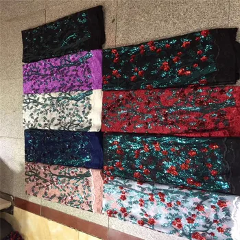

Sequins Lace Fabric 2019 High Quality African Evening Dress Fabrics New Nigeria Sequined Embroidered Mesh Net Lace Fabric