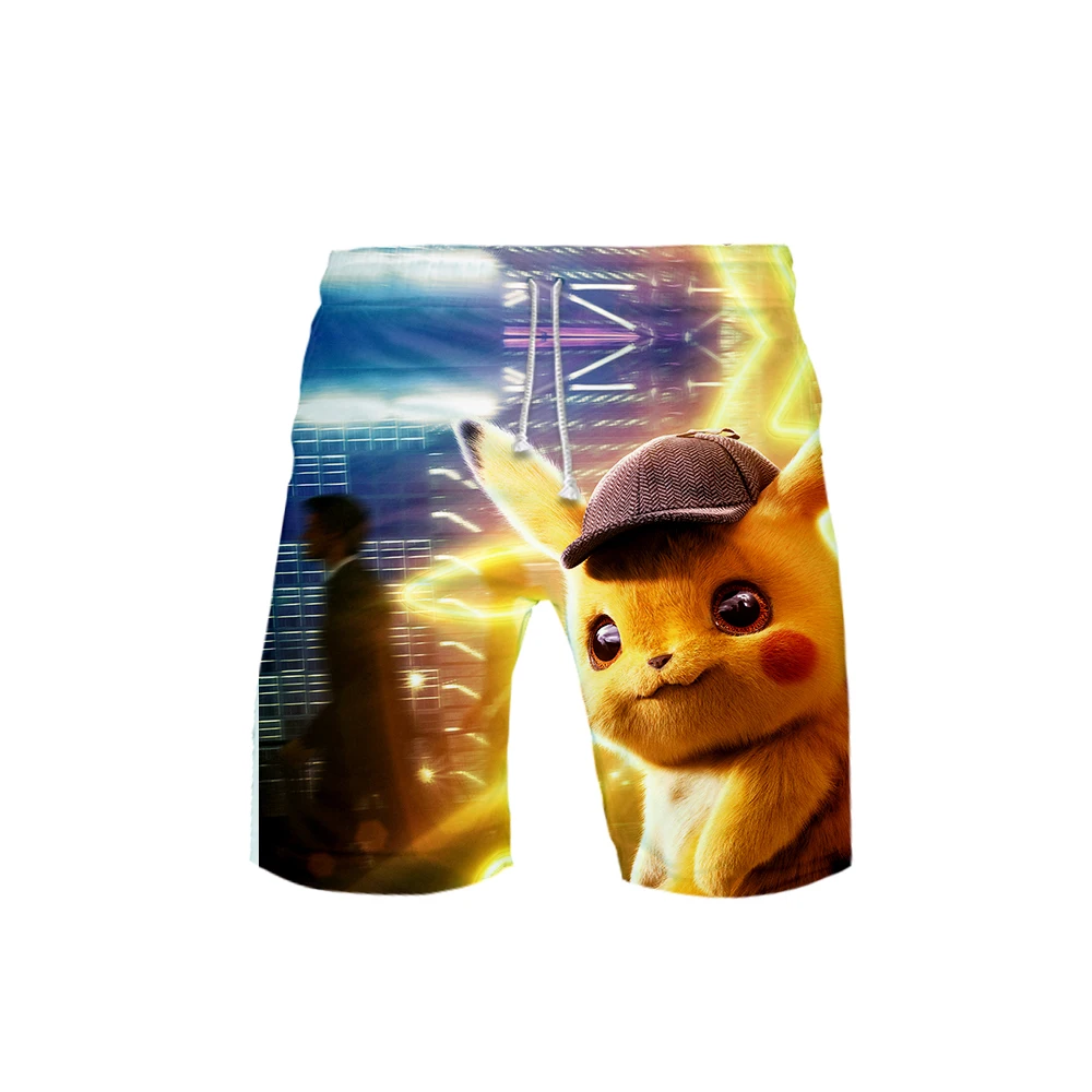 Пляжные шорты для мужчин с 3D принтом Pokemon Detective Pikachu, модные летние пляжные шорты с 3D принтом Пикачу, повседневные Молодежные Пляжные шорты с аниме