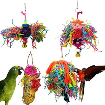 

4Pcs Colorful Parrot Chewing Toys Bamboo Bird Climbing Funny Haning Block Cage Decoration Pendant Pet Supplies Random Color