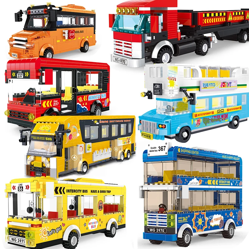 City School Bus Travel Truck Building Blocks Car Vehicle Friends Wagon Lorry Cargo Van Models Sets Construction Toys For Kid | Игрушки и