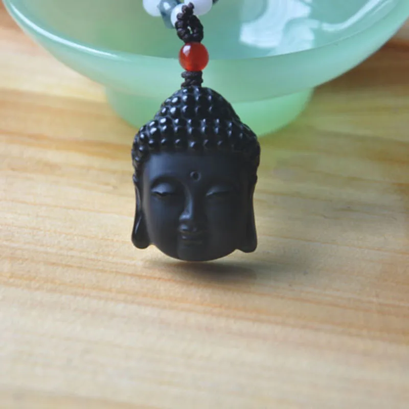 100% натуральный обсидиан голова Будды ежедневная подвеска Будда ожерелье