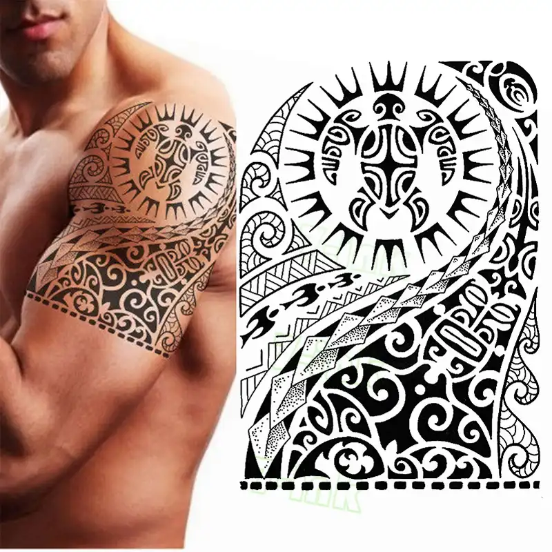 Impermeabile Autoadesivo Del Tatuaggio Temporaneo Tribale Del Tatuaggio Temporaneo Maori Tartaruga Polinesiana Nero Uomo Donna Tatuaggi Temporanei Aliexpress