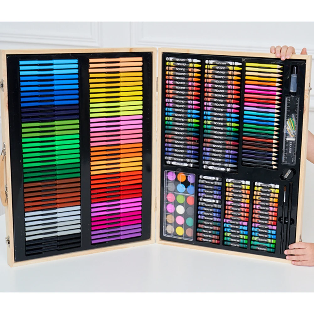 

251PCS/Set Wooden Paints Box Luxurious Children's Colored Pen Set Student Drawing Art Accessories For Beginners And Artists Kids
