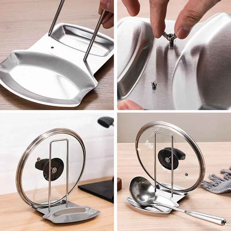 1Pcs Kitchen Accessories Stainless Steel Pot Lid Shelf Kitchen Organizer Pan Cover Lid Rack Stand Sponge Spoon Holder Dish Rack
