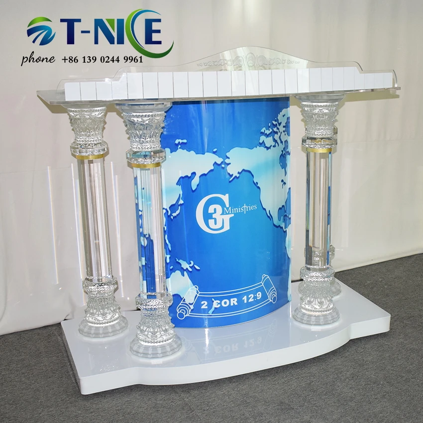 Fashion Design Pulpit Crystal Column Lectern Acrylic Church Podium Organic Glass Lectern Commercial Furniture