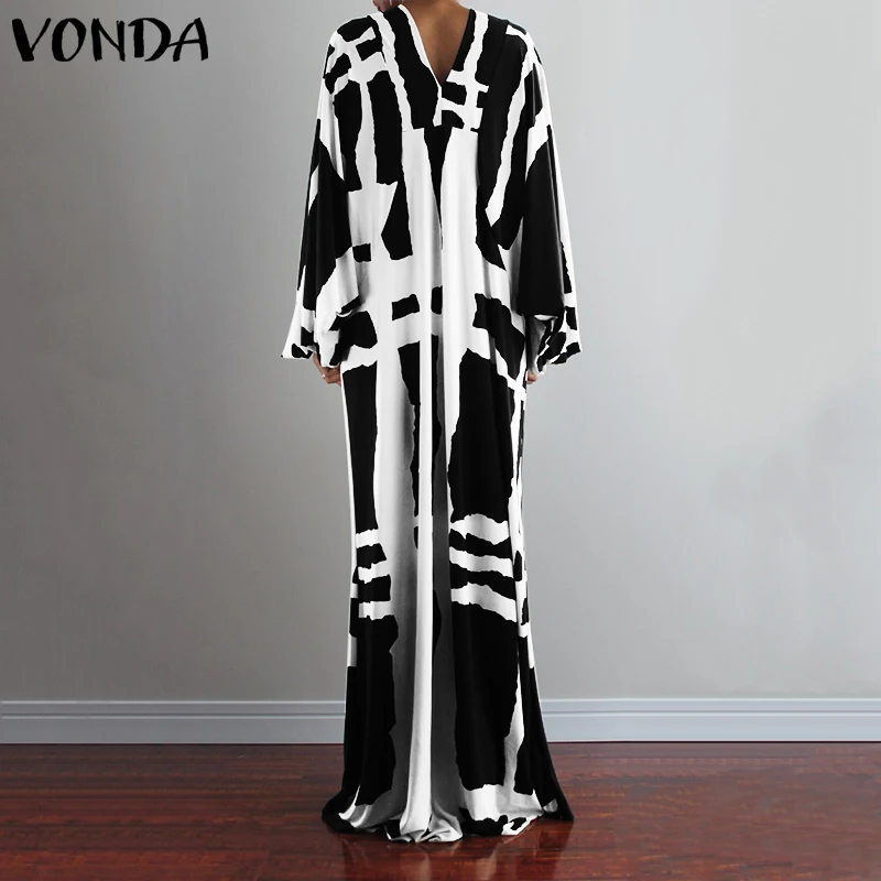 VONDA, винтажное платье макси, для женщин, с принтом, вечерние, для офиса, для девушек, с длинным рукавом, Пляжное, Vestido, Повседневное платье, богемный сарафан размера плюс