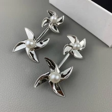 

2021 Hot Trend Brand Rotating Windmill Pearl Earrings Beauty Ear Studs Everyday Wear Versatile Jewelry Atmosphere Banquet