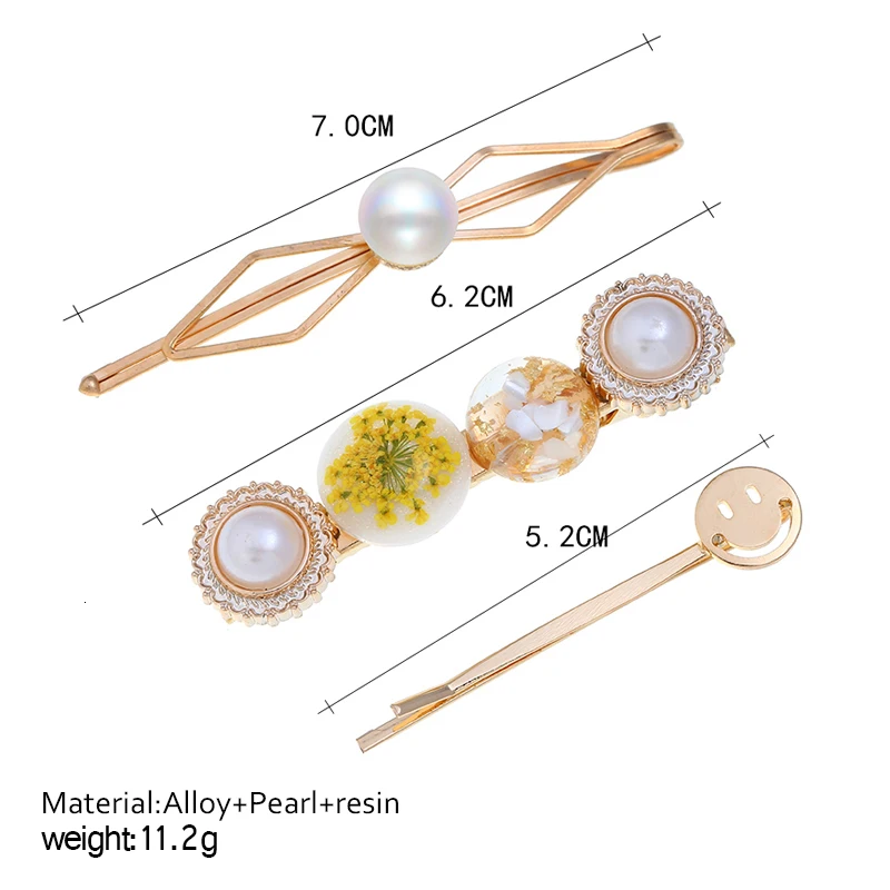 3 шт. заколки для волос акриловые цветы имитация жемчуга заколки для волос Золотая улыбка аксессуары для волос ювелирные изделия винтажное украшение для девочек