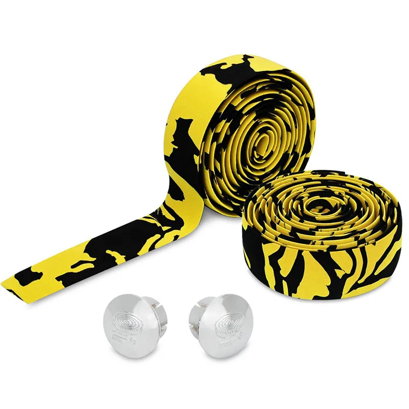 Yellow-Black 2 Plugs MTB Ручка велосипеда противоскользящие ремни дорожный велосипед губчатые насадки на руль ленты-липучки Аксессуары для велосипеда руля ленты 11 цветов - Цвет: Yellow-Black 2 Plugs