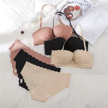 

Women Bra Set Sexy Seamless Push Up Bra Brassiere Panties Underwear Set Women Solid Color Lingerie Wireless Bra Brief Sets