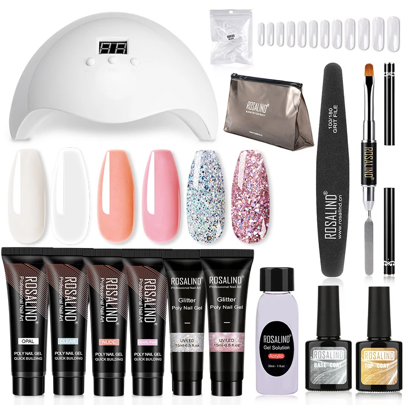 ROSALIND Poly Nail Gel Kit Lamp Gel Polish Set All for Manicure Nails Art Poly Nail Gel For Extension Tool Kit Professional Set