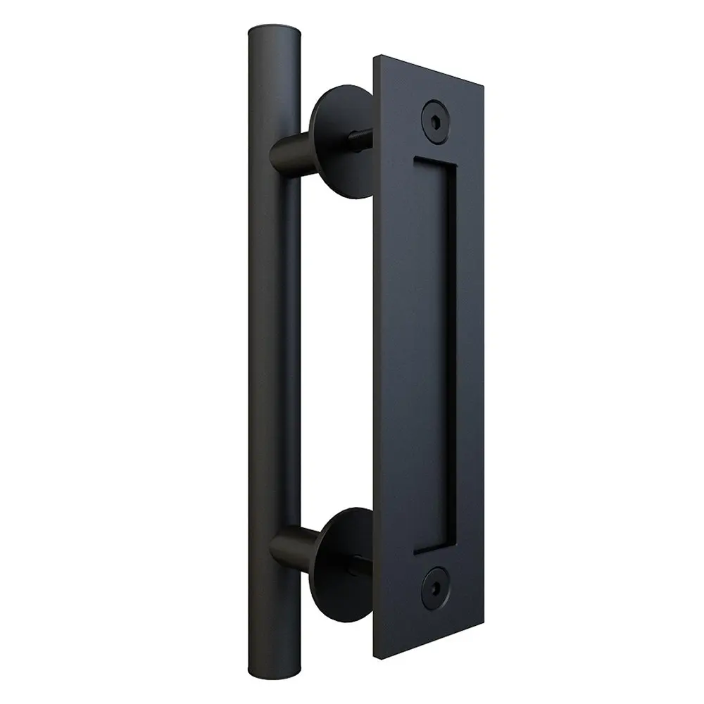 

11-13/16in Matte Black Pull and Flush Handle Set for Sliding Barn Door Hardware