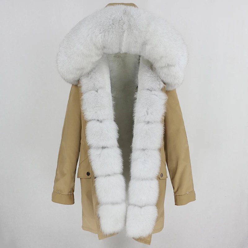OFTBUY Водонепроницаемая длинная парка зимняя куртка Женское пальто из натурального меха натуральный Лисий меховой капюшон, воротник теплый съемный уличная Роскошная Новинка - Цвет: brown white