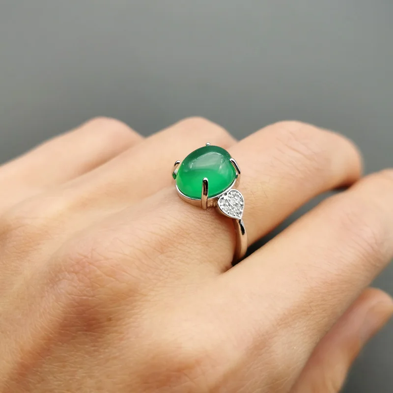 

Jadery 100% 925 Sterling Silver Rings For Women Natural Green Jade Emerald Gemstone Ring Party Wedding Silver 925 Jewelry Gifts