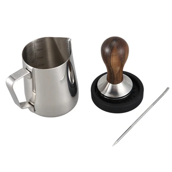 

Coffee Tamper,Espresso Coffee Press Stainless Steel Silver 51mm Tamper Coffee Shop Supplies with Tamper Mat,Milk Jug