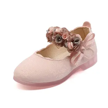 

Baby Girls Autumn PU Shoes Style Princess Shoes With Floral Bow Kids Leather Walkers Children Non-slip Infant Footwear