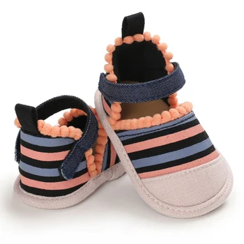 

2020 Baby Kids Girl Colorful Striped Crib Shoes Summer Children Breathable Antiskid Cotton Shoes