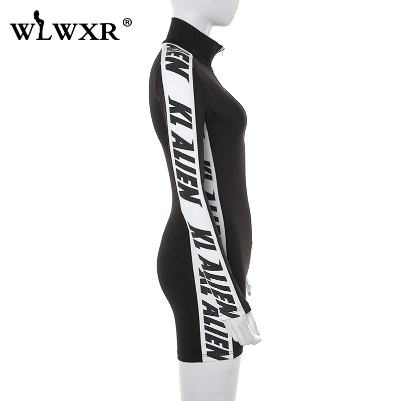 WLWXR с буквенным принтом фитнес сексуальный облегающий короткий комбинезон женский игровой костюм молния Байкер обтягивающие Летние Комбинезоны женские s комбинезон женский