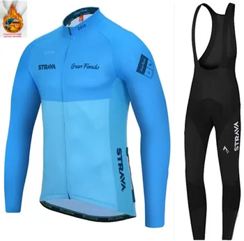 

STRAVA Pro Team Winter Cycling Jersey Set Thermal Fleece Ropa Ciclismo Invierno MTB Bicycle Clothing Bike Wear Clothes